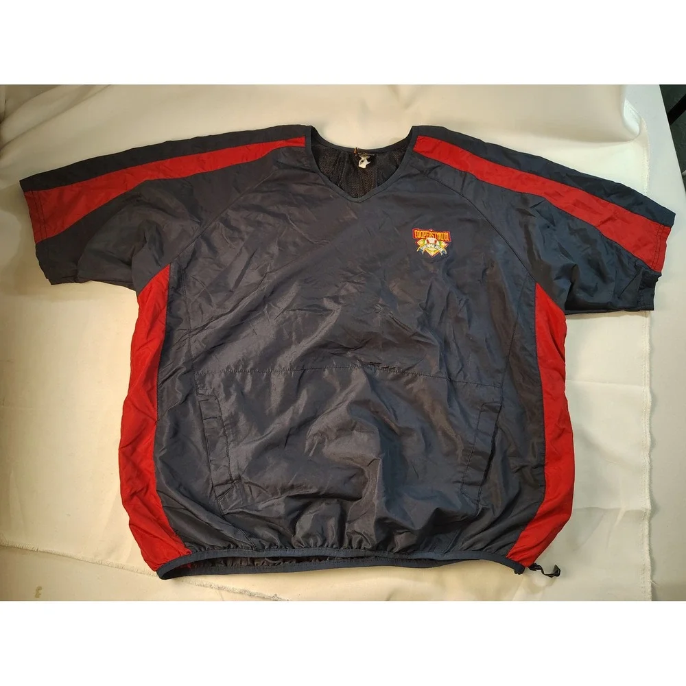 Cooperstown Dreams Park Baseball Windshirt V-Neck Pullover Navy Red Retro 2XL
